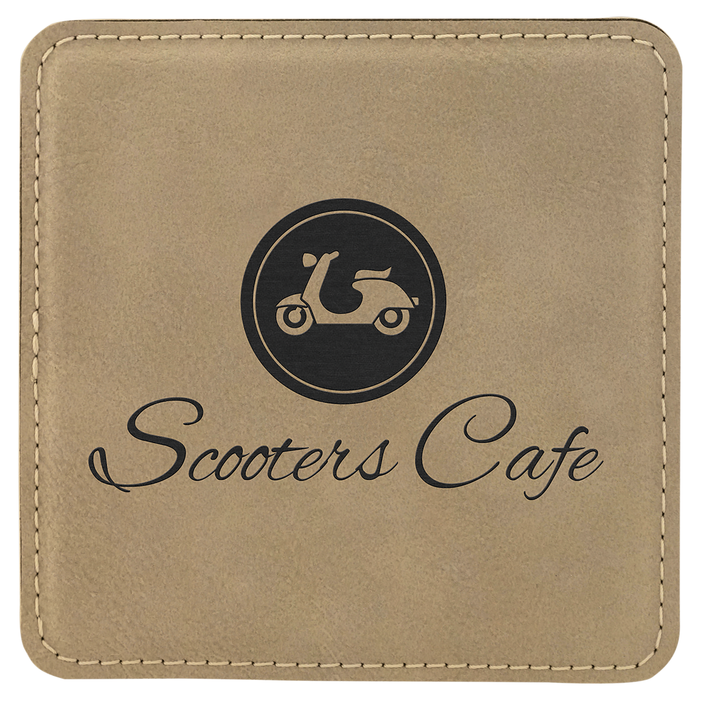 Square Light Brown Engravable Leatherette Coaster - 4" x 4"
