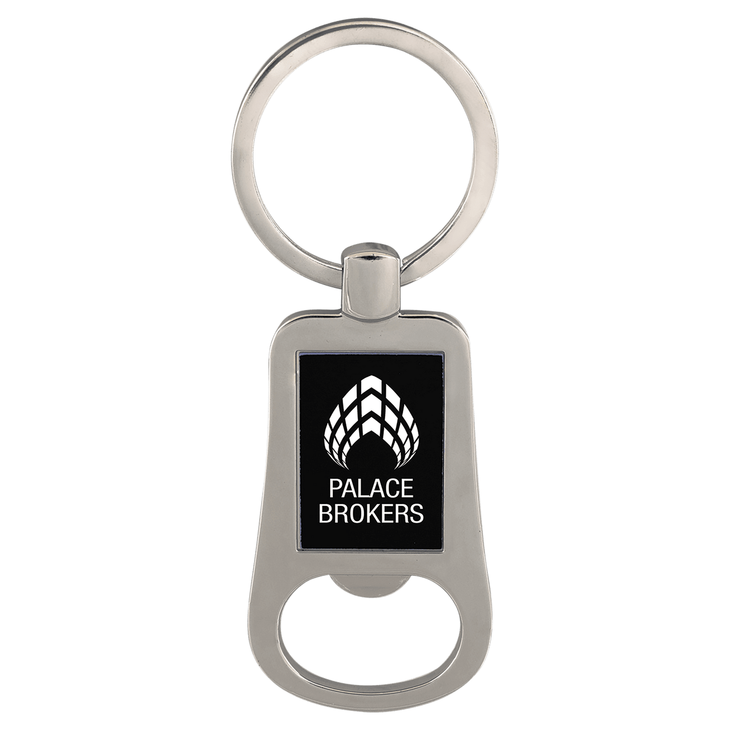 Silver/Black Engravable Bottle Opener Keychain - 2 1/8"