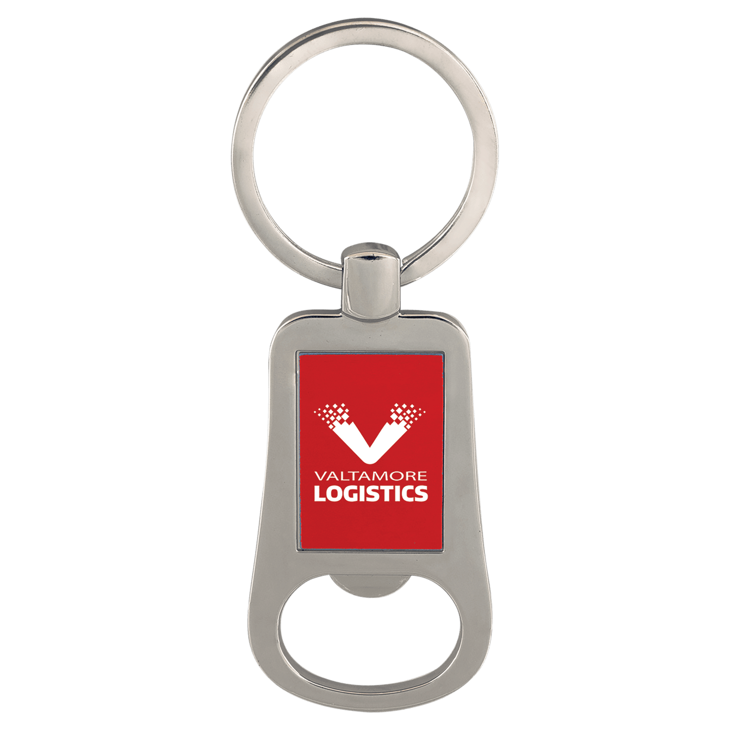 Silver/Red Engravable Bottle Opener Keychain - 2 1/8"