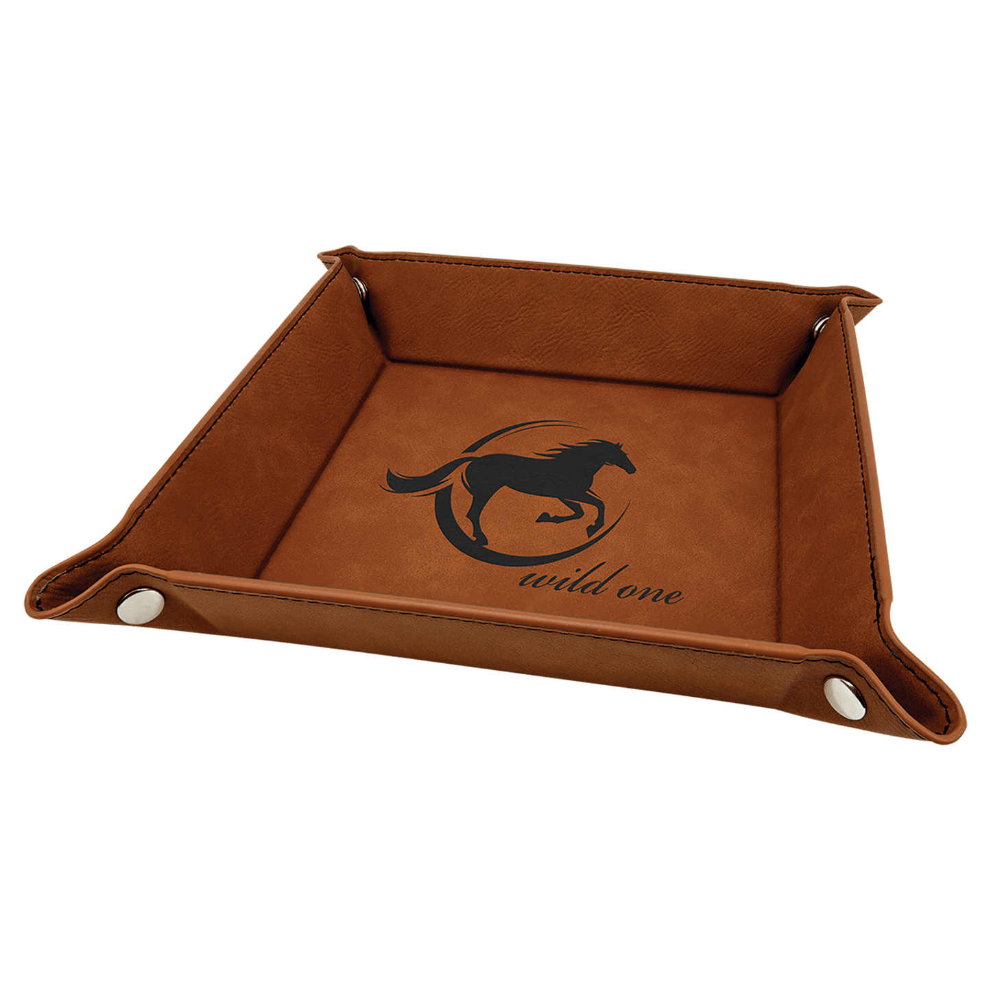 Rawhide Engravable Leatherette Snap Up Tray with Silver Snaps - 6" x 6"