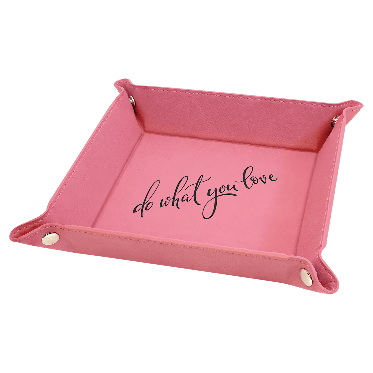 Pink Engravable Leatherette Snap Up Tray with Silver Snaps - 6" x 6"