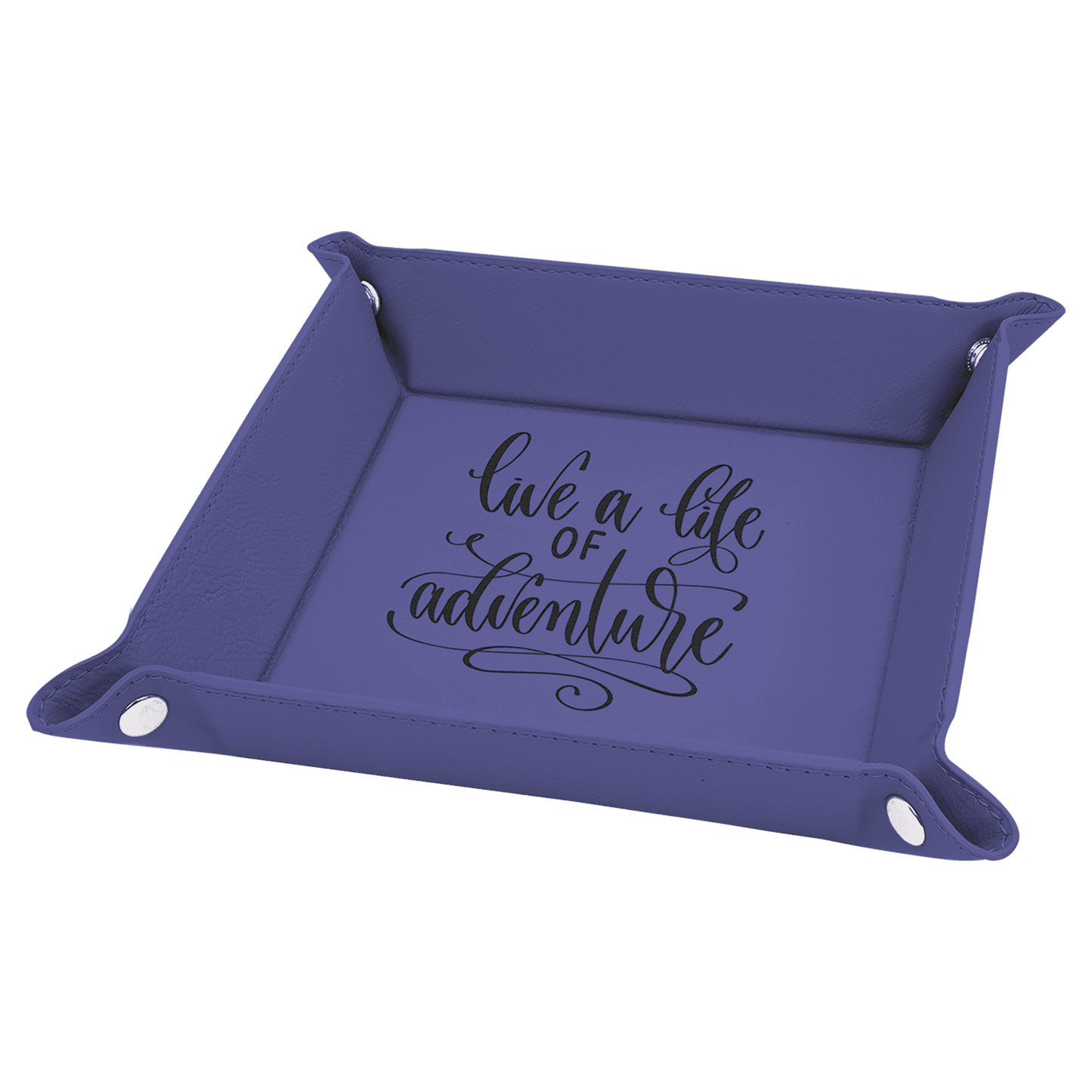 Purple Engravable Leatherette Snap Up Tray with Silver Snaps - 6" x 6"