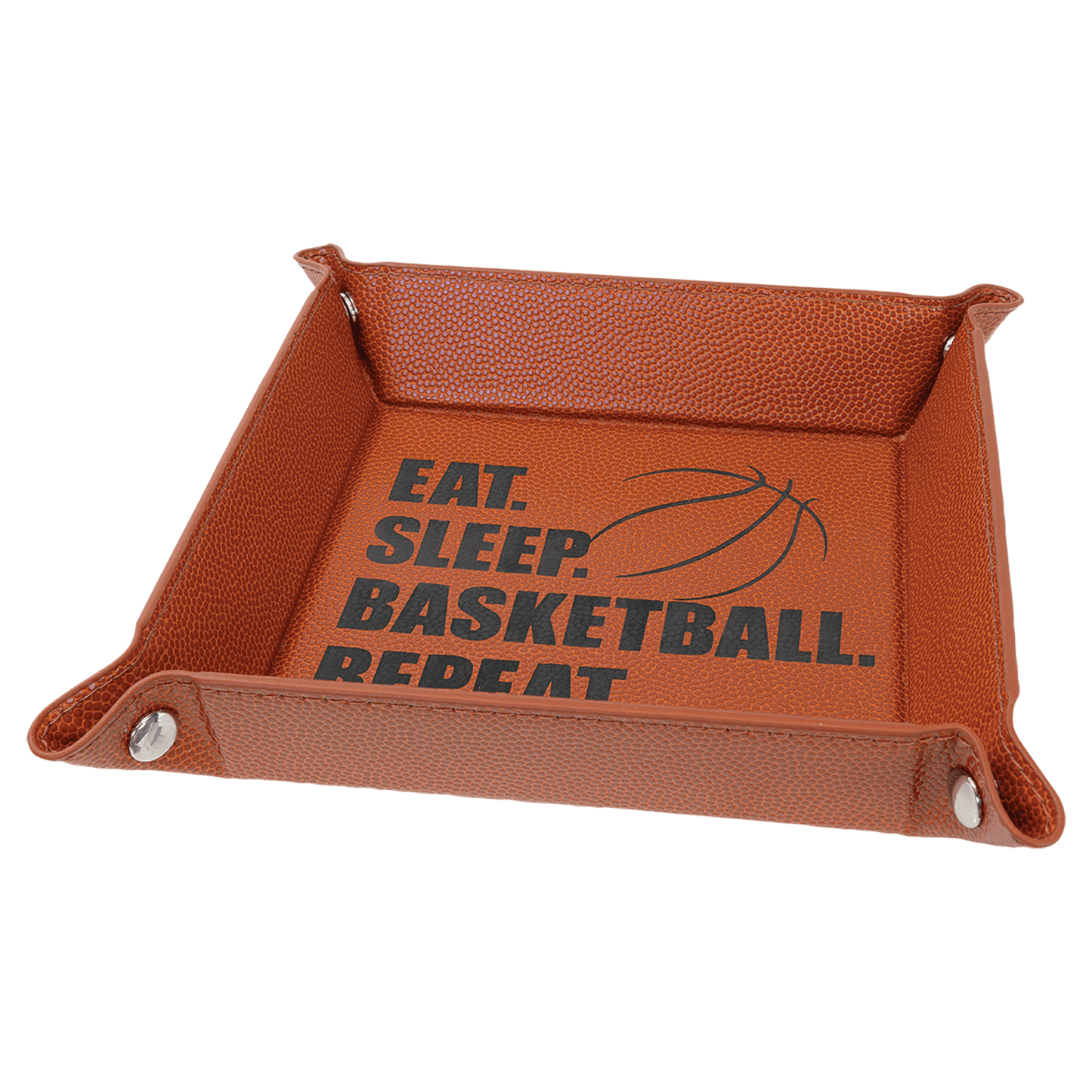 Basketball Engravable Leatherette Snap Up Tray with Silver Snaps - 6" x 6"