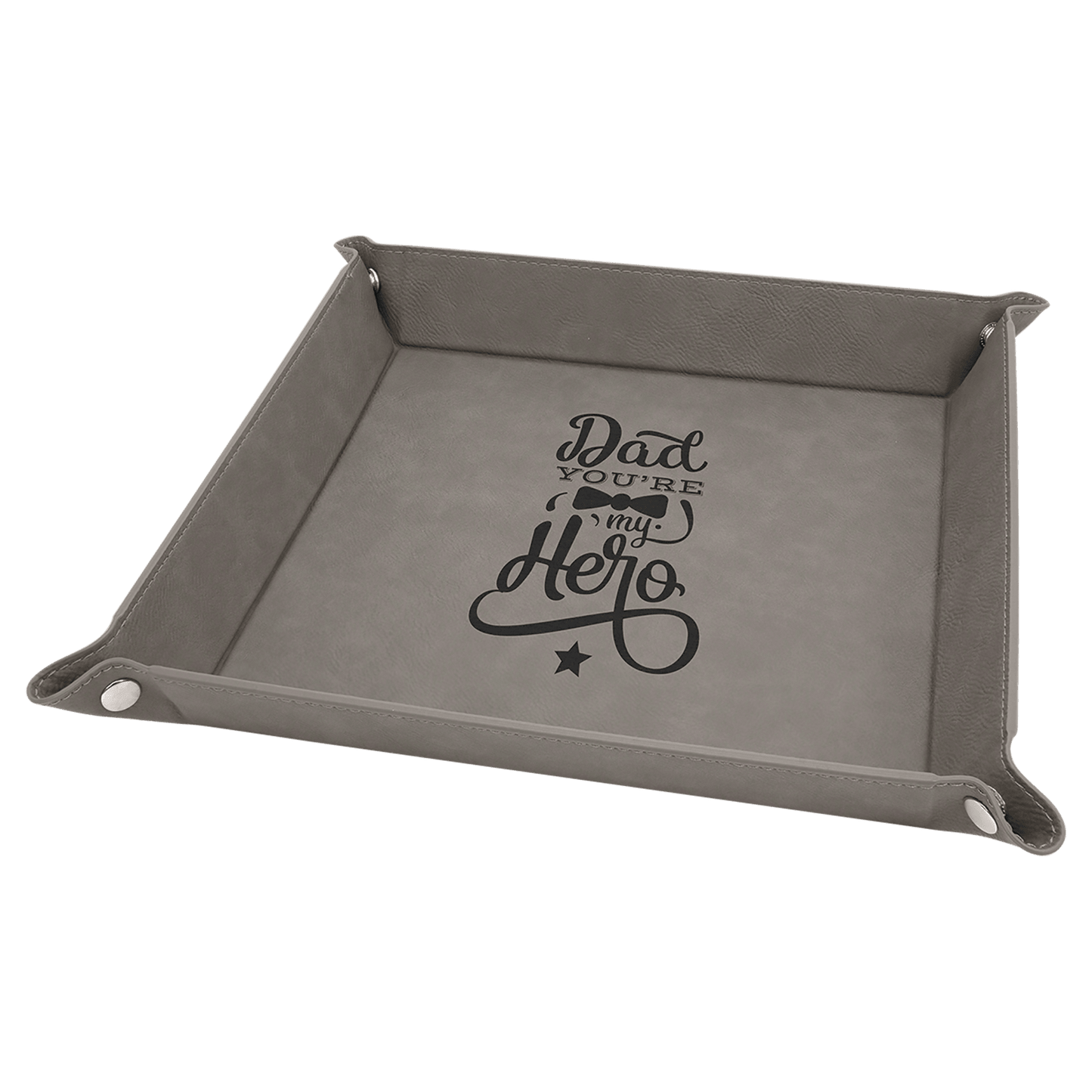 Gray Engravable Leatherette Snap Up Tray with Silver Snaps - 9" x 9"