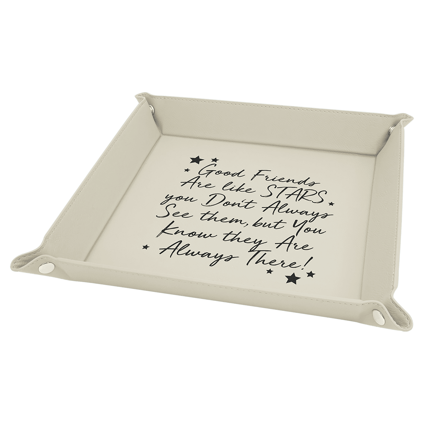 White/Black Engravable Leatherette Snap Up Tray with Silver Snaps - 9" x 9"