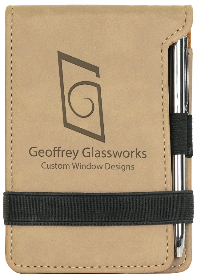 Light Brown Engravable Leatherette Mini Notepad with Pen - 3 1/4" x 4 3/4"