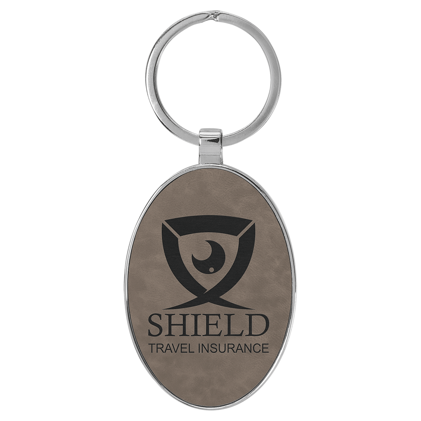 Engravable Leatherette/Metal Gray Oval Keychain - 3" x 1 3/4"