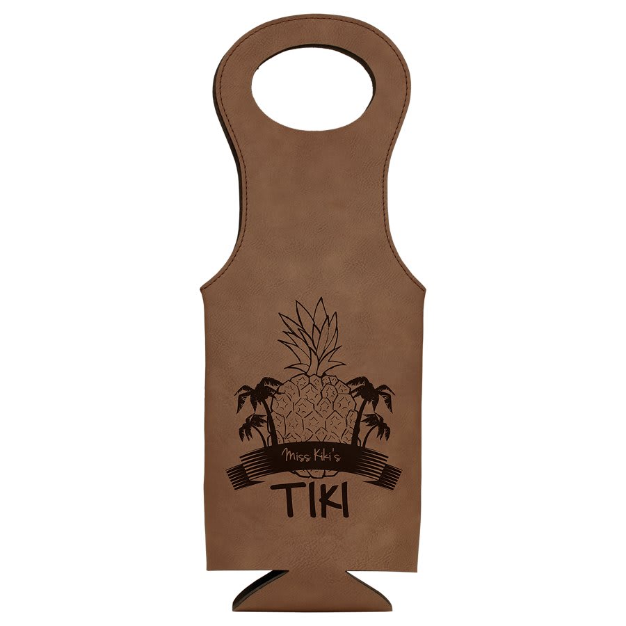 Dark Brown Engravable Leatherette Wine Bag