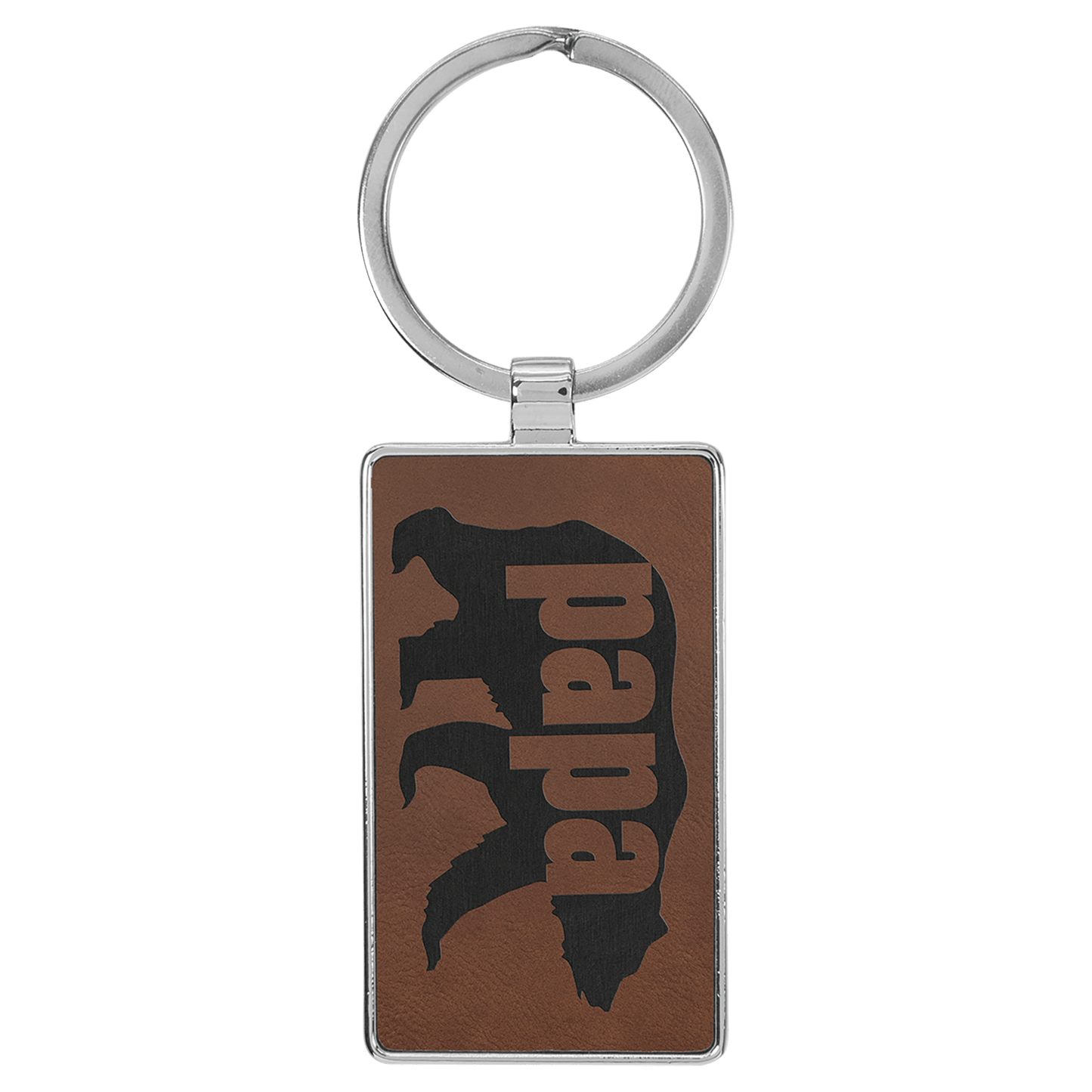 Engravable Leatherette/Metal Dark Brown Rectangle Keychain - 2 3/4" x 1 1/4"
