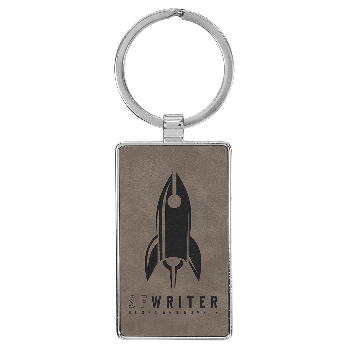 Engravable Leatherette/Metal Gray Rectangle Keychain - 2 3/4" x 1 1/4"