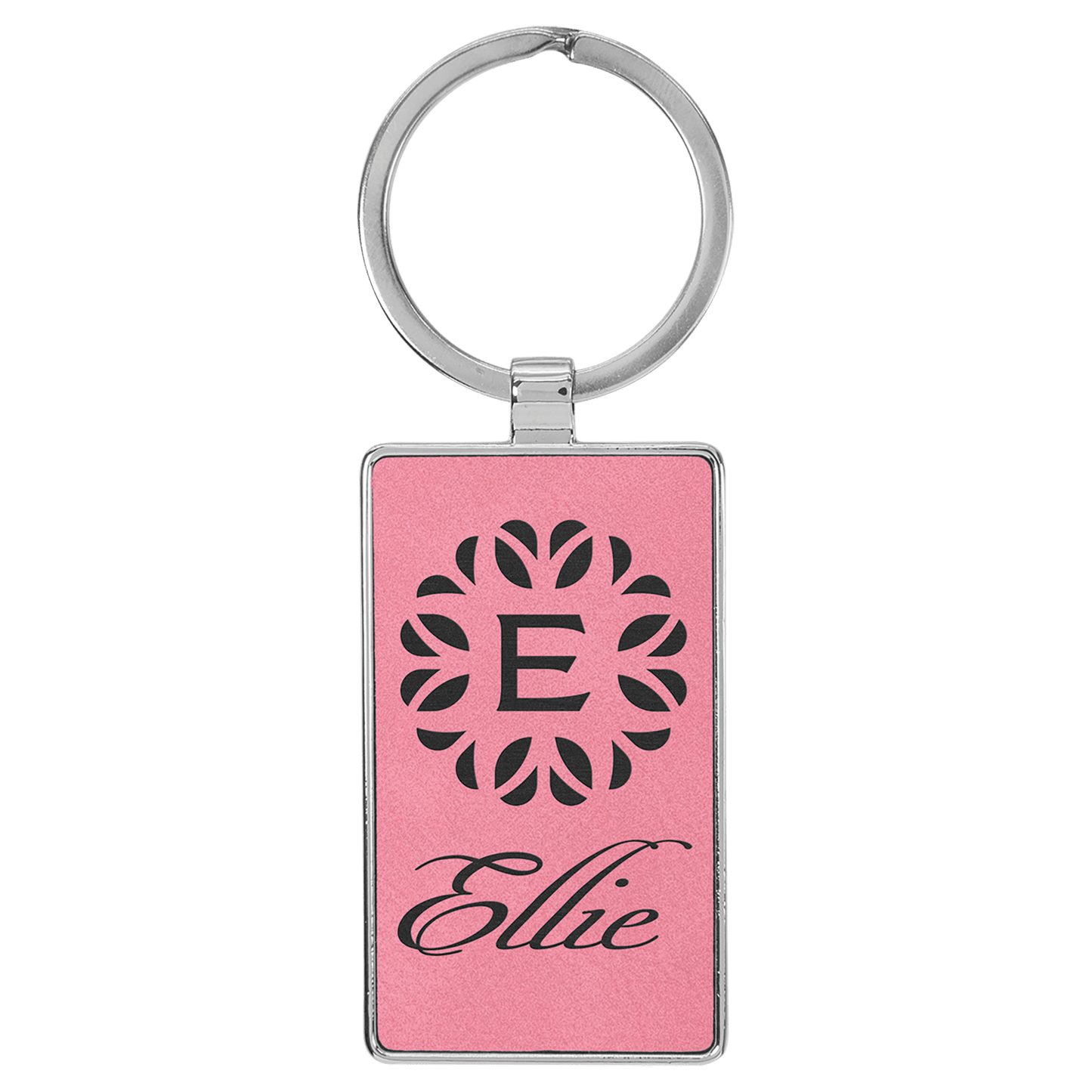 Engravable Leatherette/Metal Pink Rectangle Keychain - 2 3/4" x 1 1/4"