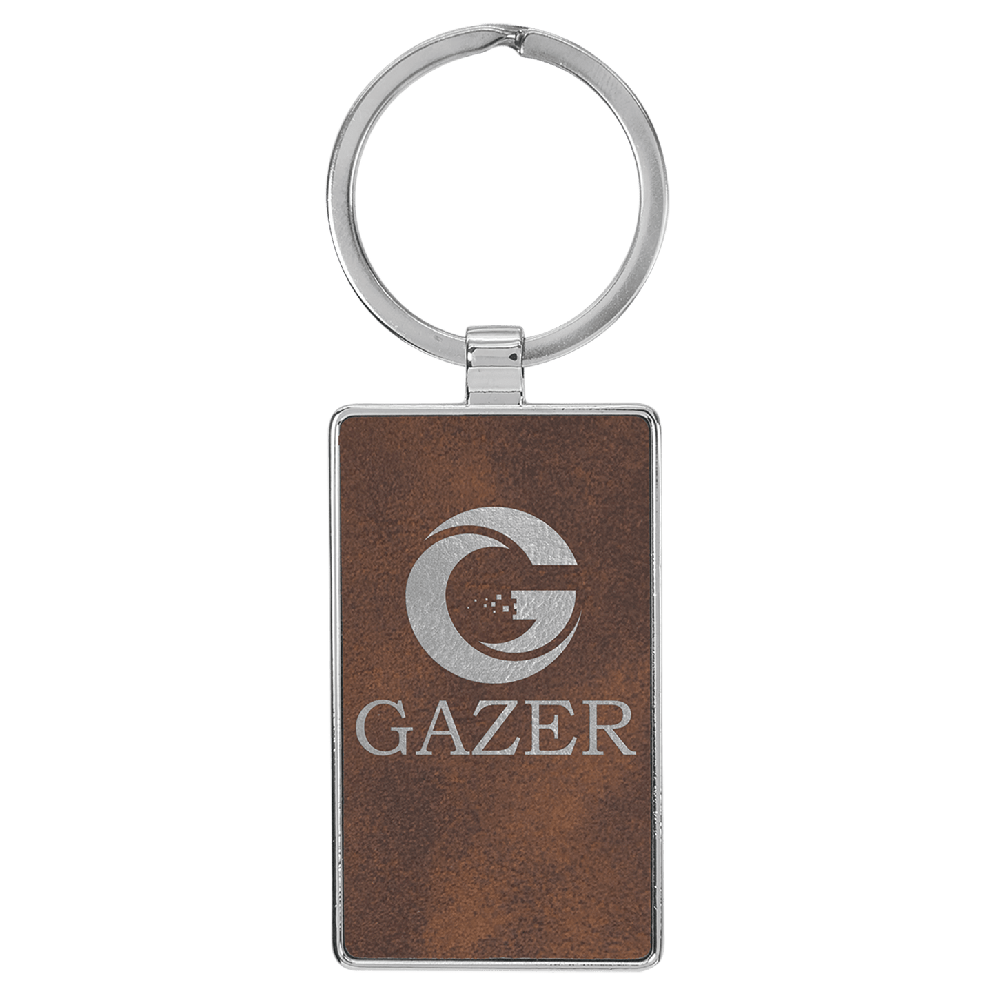Engravable Leatherette/Metal Rustic/Silver Rectangle Keychain - 2 3/4" x 1 1/4"