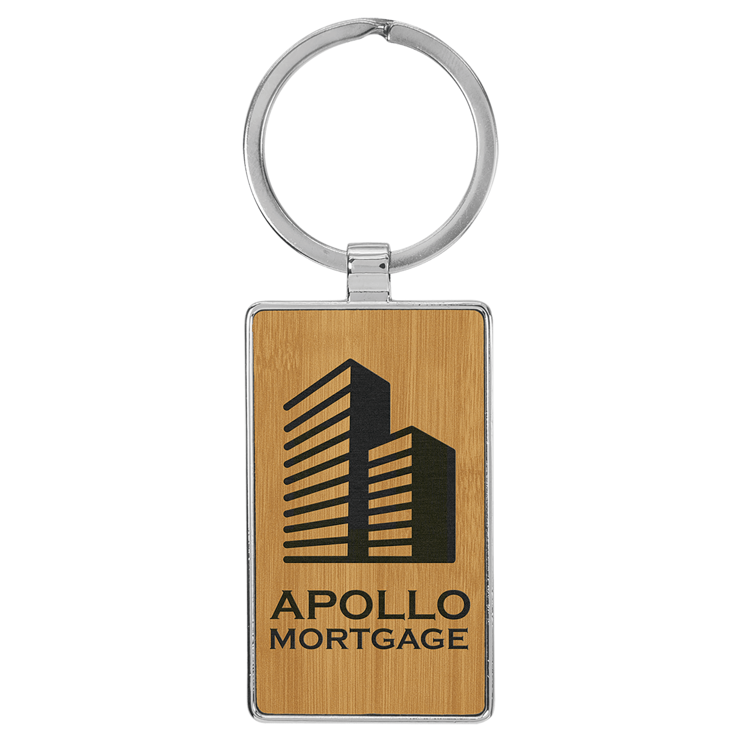 Engravable Leatherette/Metal Bamboo Rectangle Keychain - 2 3/4" x 1 1/4"