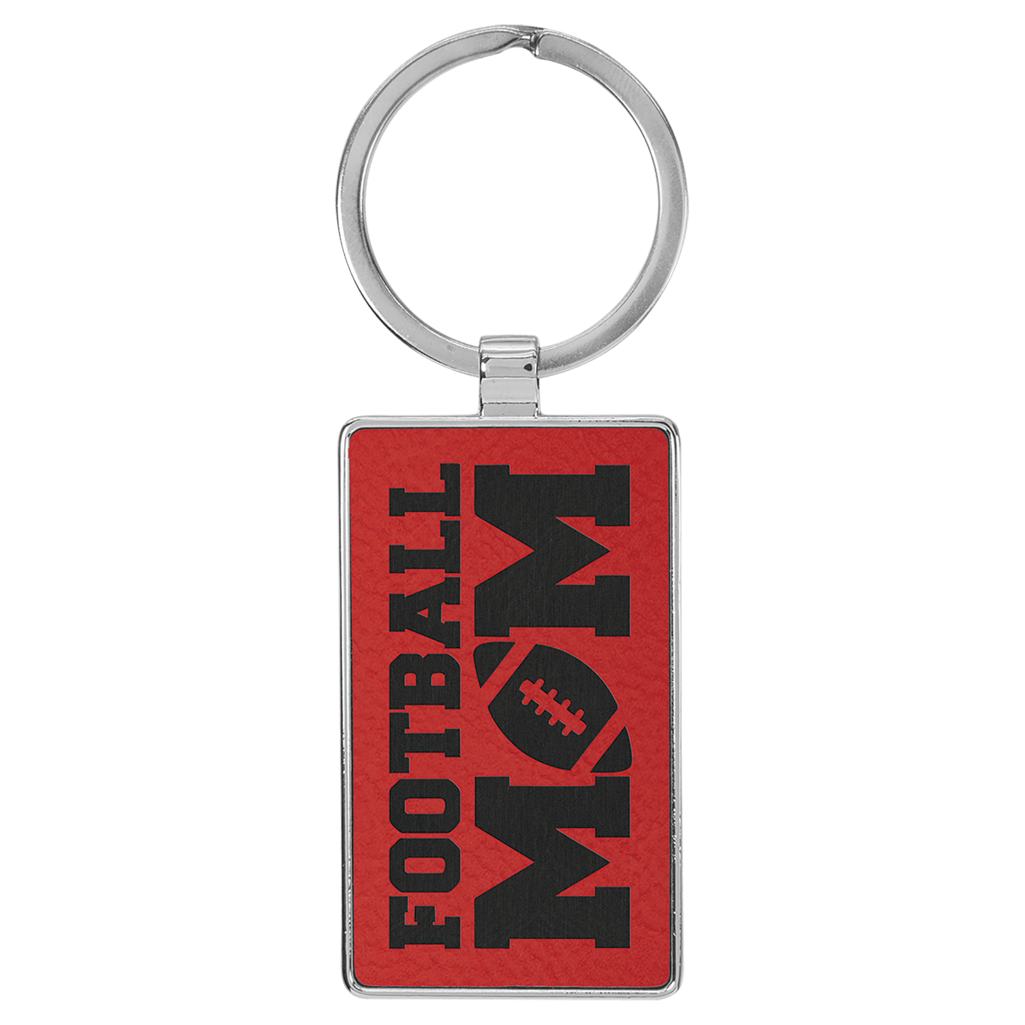 Engravable Leatherette/Metal Red Rectangle Keychain - 2 3/4" x 1 1/4"