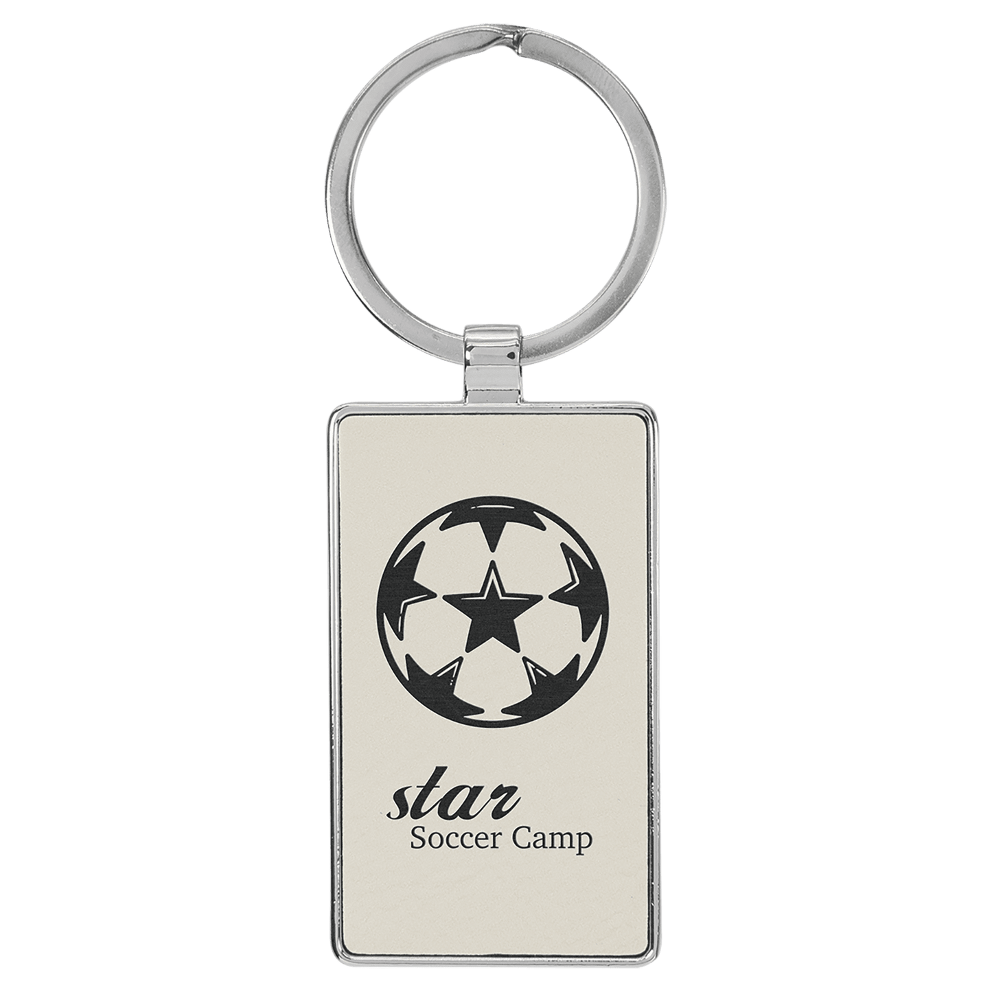Engravable Leatherette/Metal White Rectangle Keychain - 2 3/4" x 1 1/4"