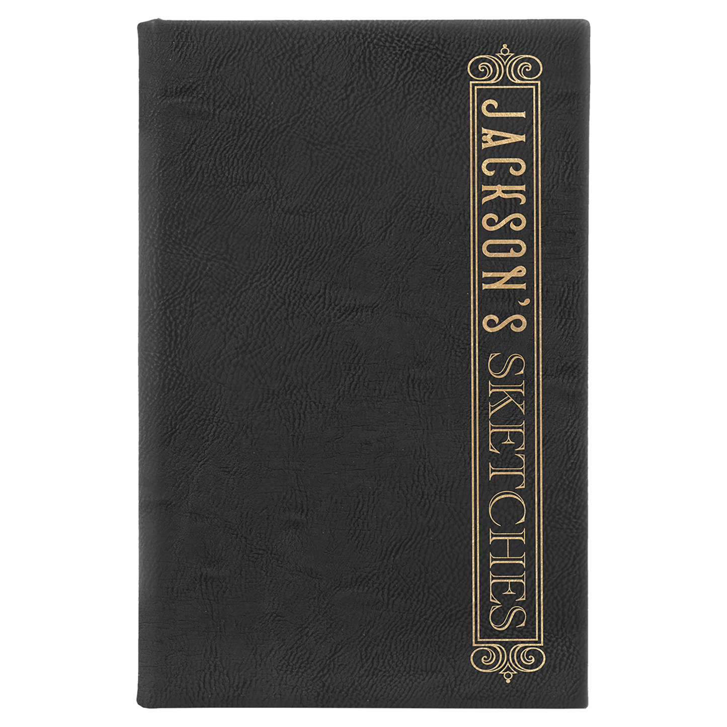 Black/Gold Engravable Leatherette Sketch Book with Unlined Notepad - 5 1/4" x 8 1/4"