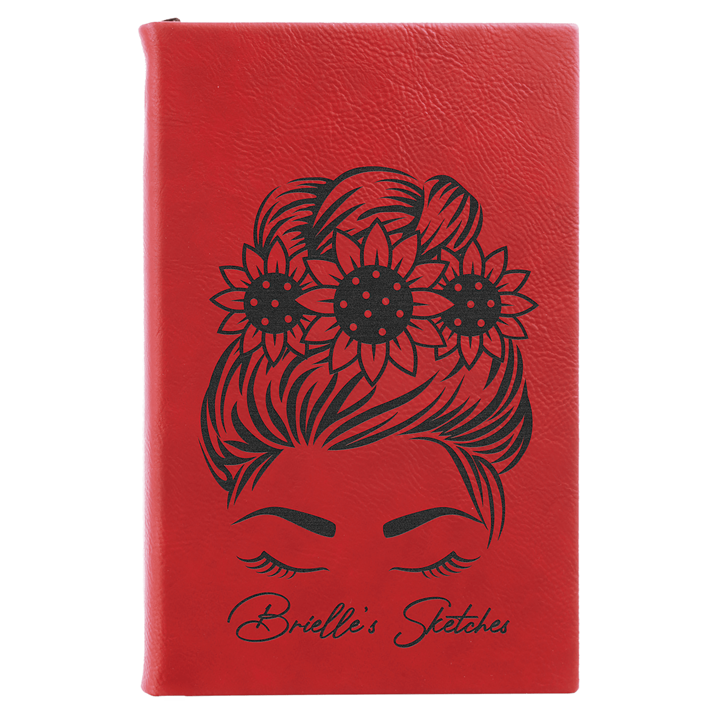Red Engravable Leatherette Sketch Book with Unlined Notepad - 5 1/4" x 8 1/4"
