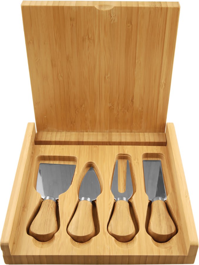 Bamboo Cheese Set with 4 Tools - 8" x 8"