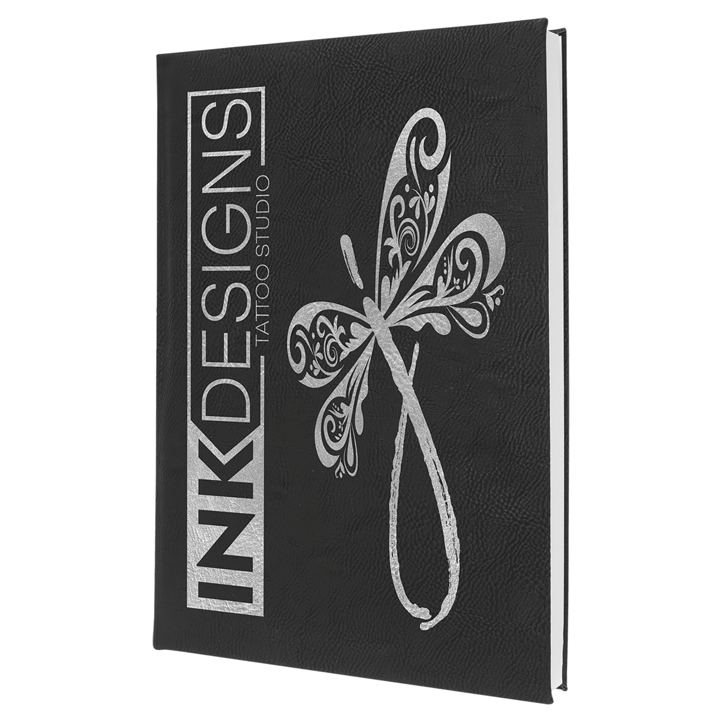 Black/Silver Engravable Leatherette Sketch Book with Unlined Notepad - 7" x 9 3/4"