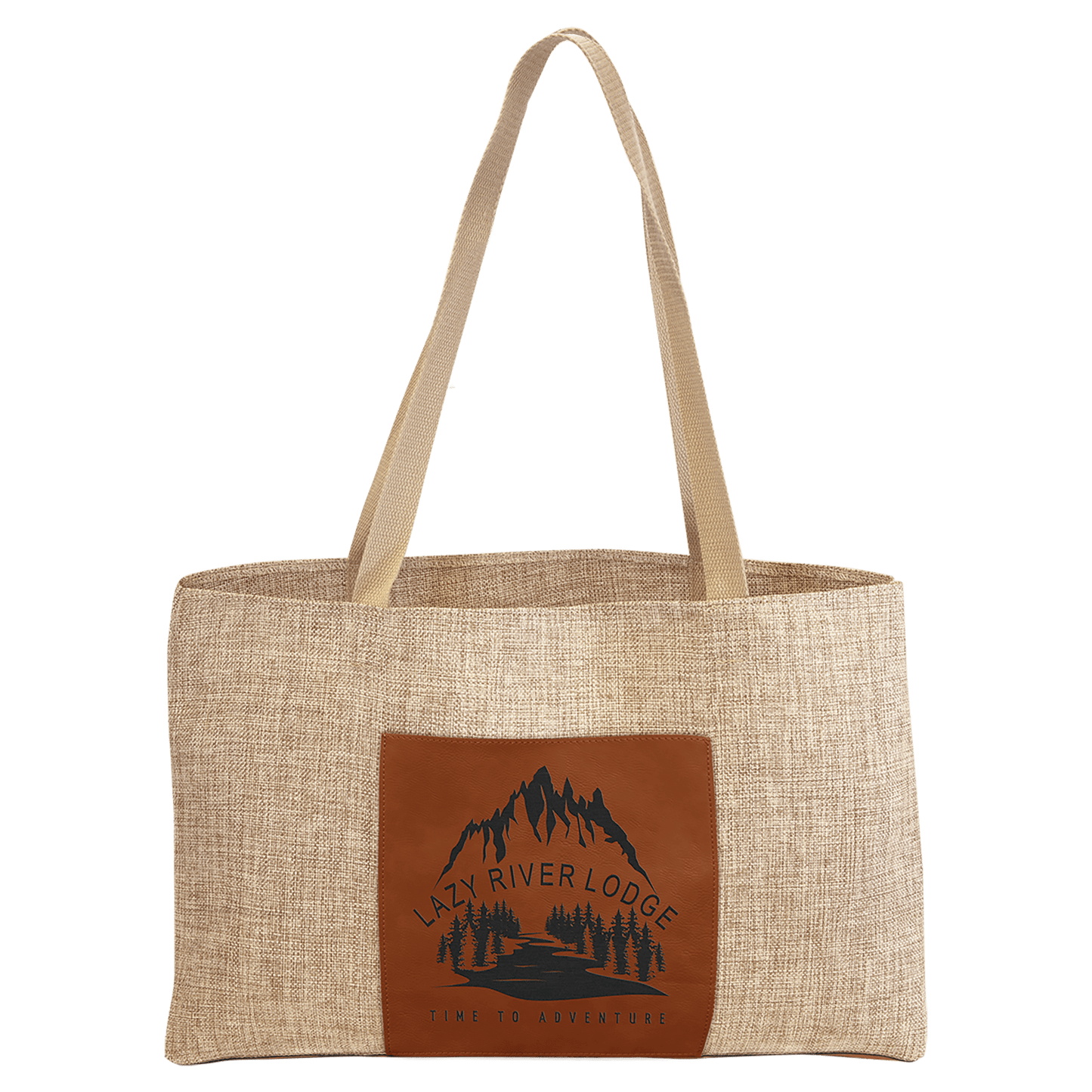 Burlap Bag with 5" Rawhide Engravable Leatherette Gusset - 19" x 12"