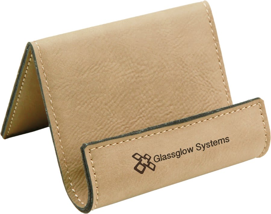 3 1/2" x 2 1/2" Light Brown Laserable Leatherette Holder Easel