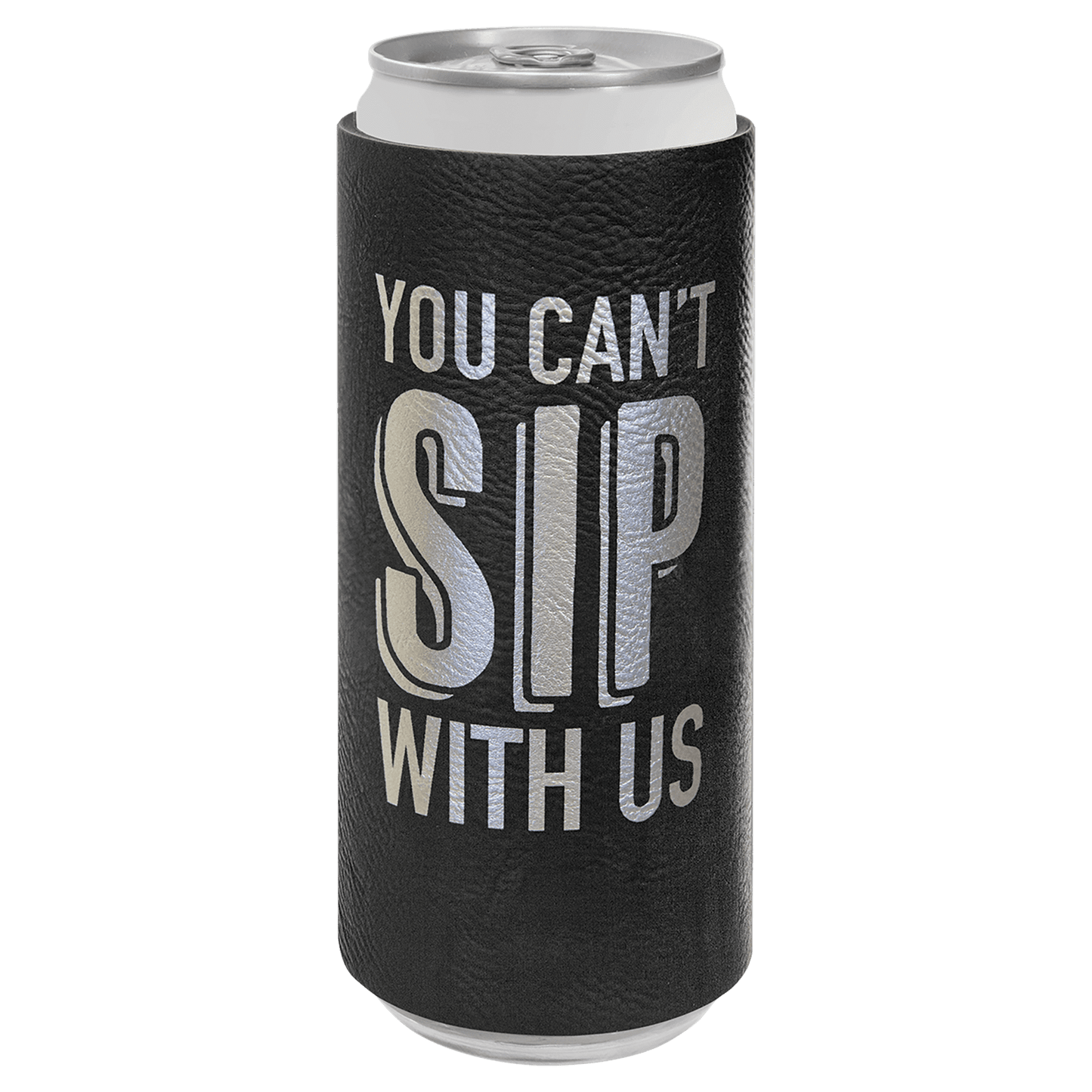Black/Silver Engravable Leatherette Slim Beverage Holder