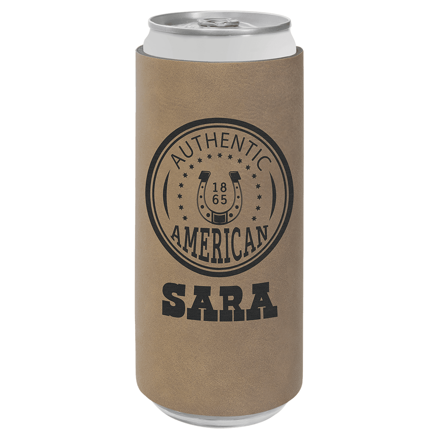Light Brown Engravable Leatherette Slim Beverage Holder