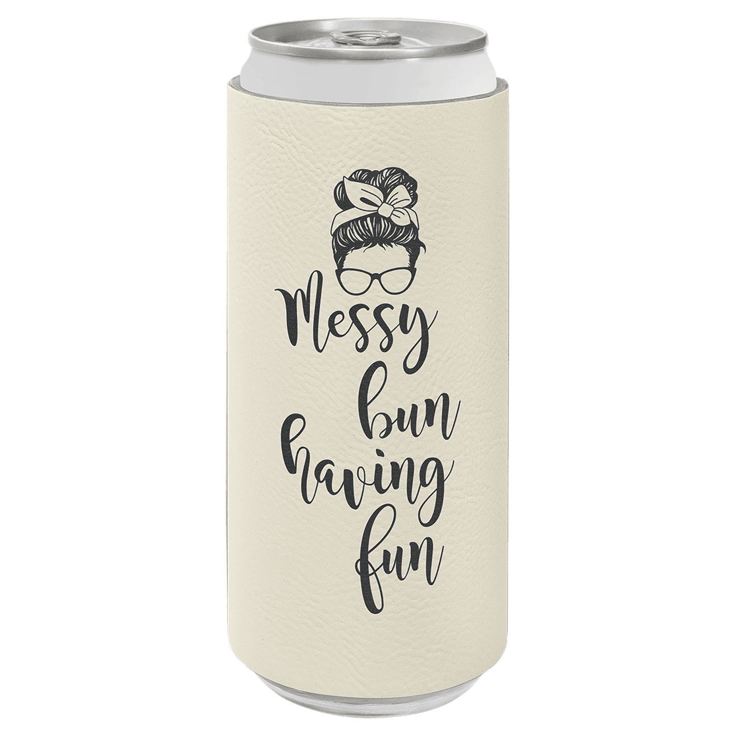 White Engravable Leatherette Slim Beverage Holder