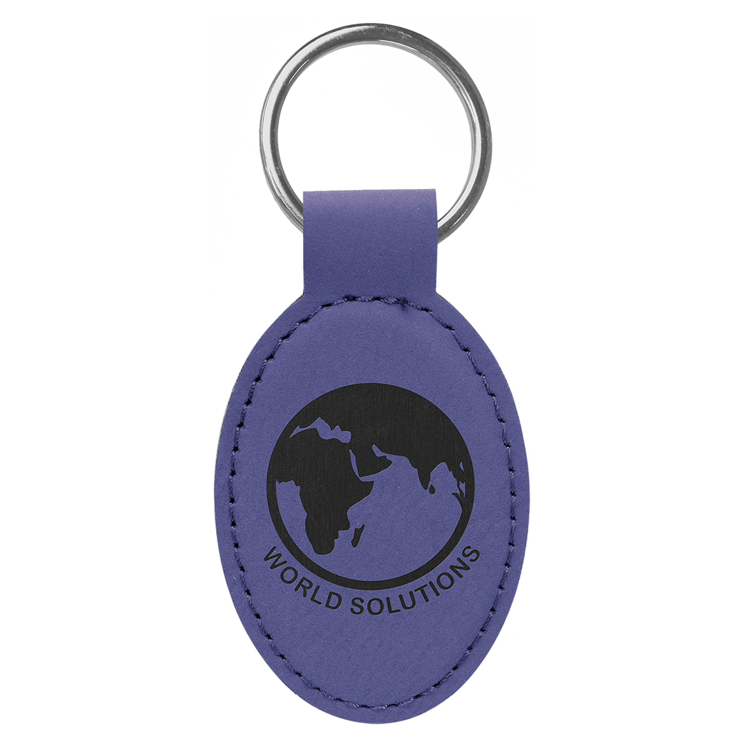 Purple Engravable Leatherette Oval Keychain - 3" x 1 3/4"