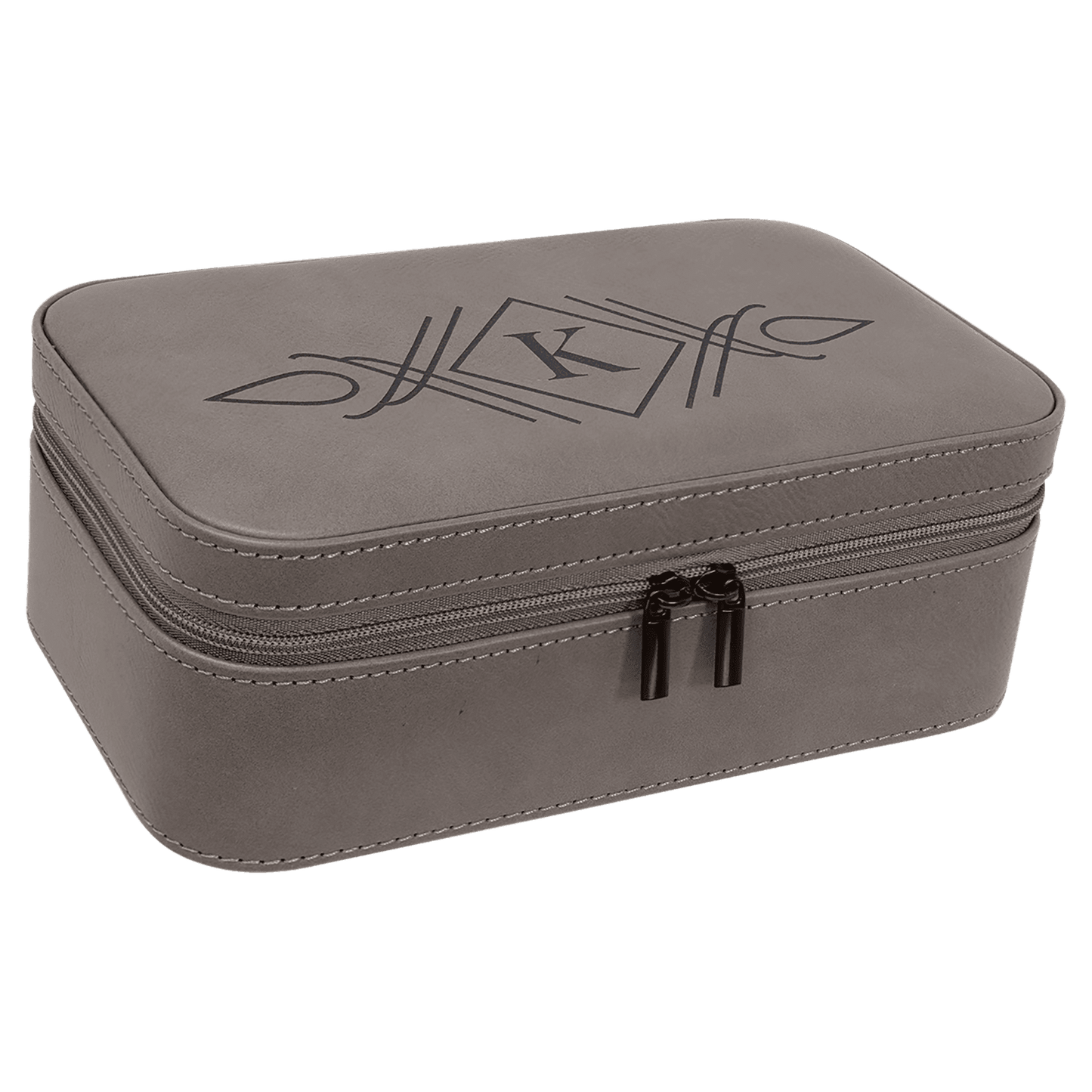 Gray Engravable Leatherette Jewelry Box - 7 1/2" X 4 1/2"