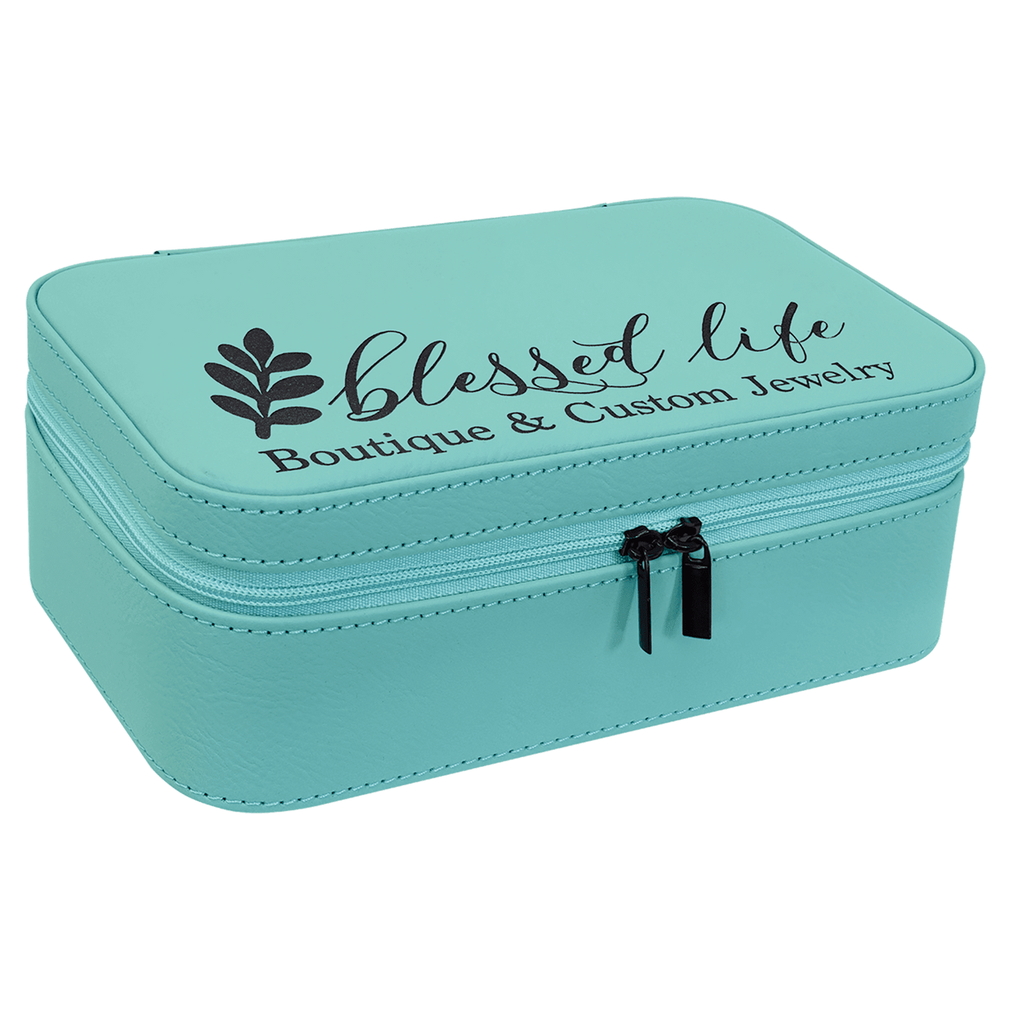 Teal Engravable Leatherette Jewelry Box - 7 1/2" X 4 1/2"