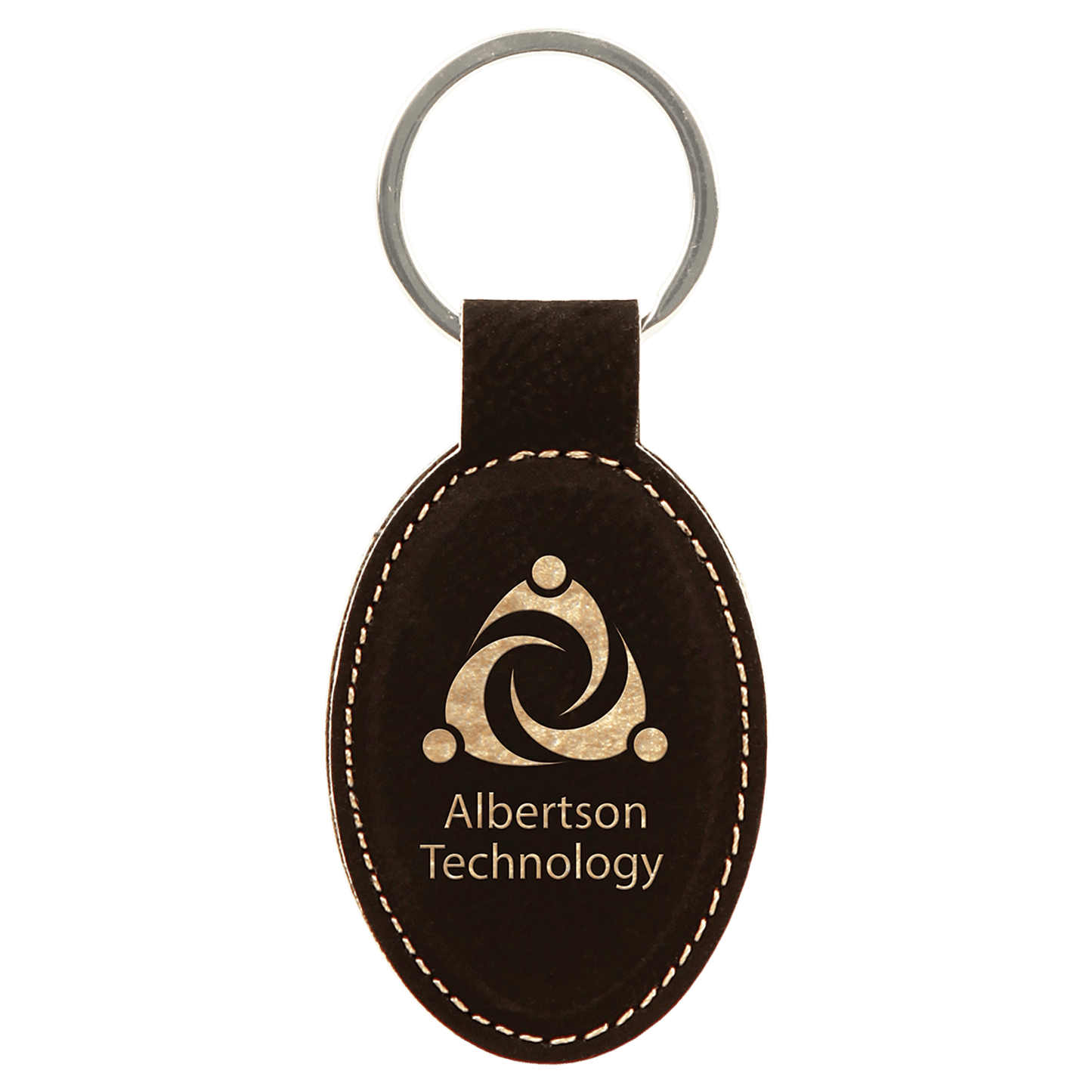 Black/Gold Engravable Leatherette Oval Keychain - 3" x 1 3/4"