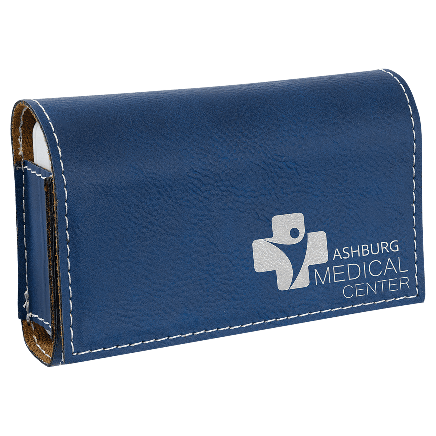 Blue/Silver Engravable Leatherette Pill Box - 4 3/4" x 3 1/8"