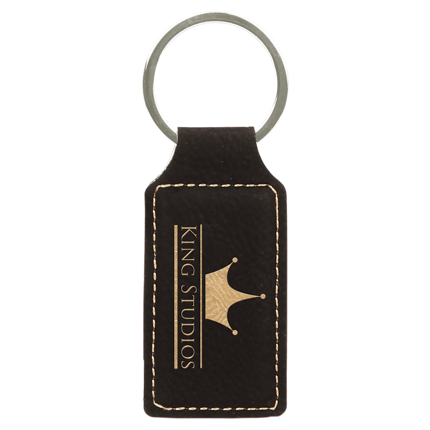 Black/Gold Engravable Leatherette Rectangle Keychain - 2 3/4" x 1 1/4"