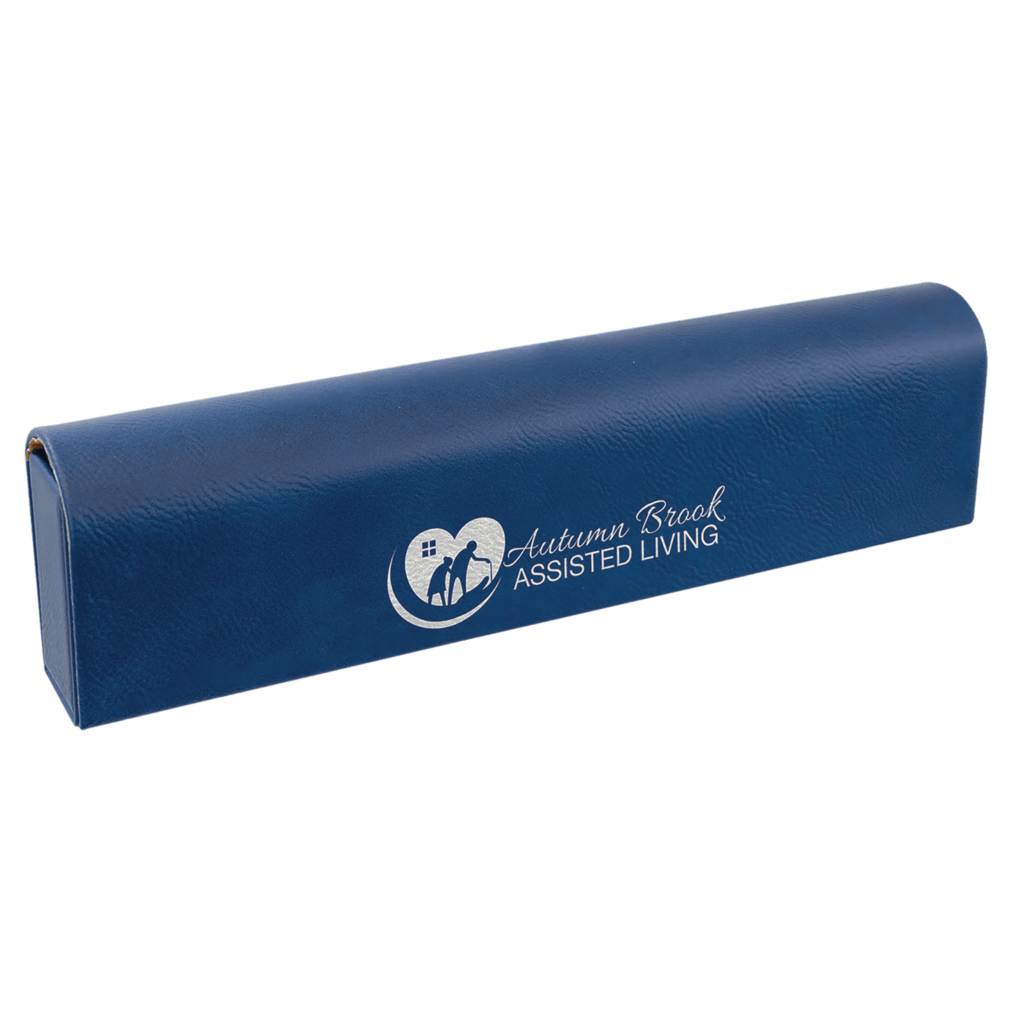 Blue/Silver Engravable Leatherette Pill Box - 9 3/4" x 2 1/2"