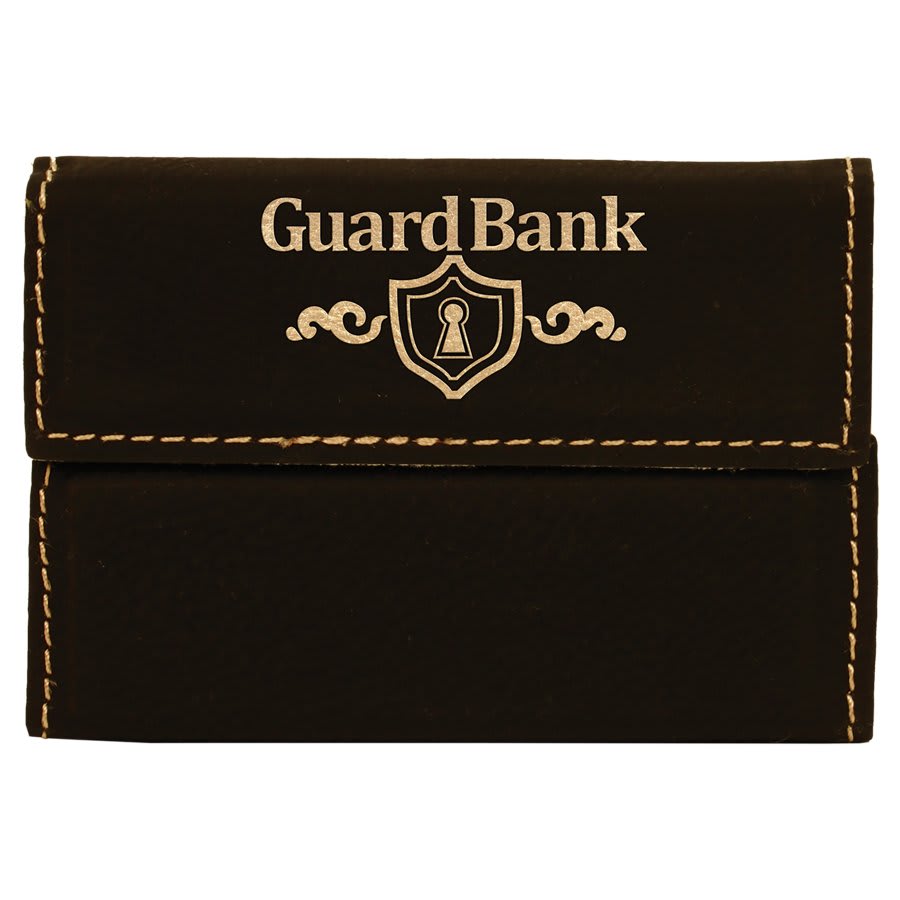 Black/Gold Engravable Leatherette Hard Business Card Holder - 3 3/4" x 2 3/4"