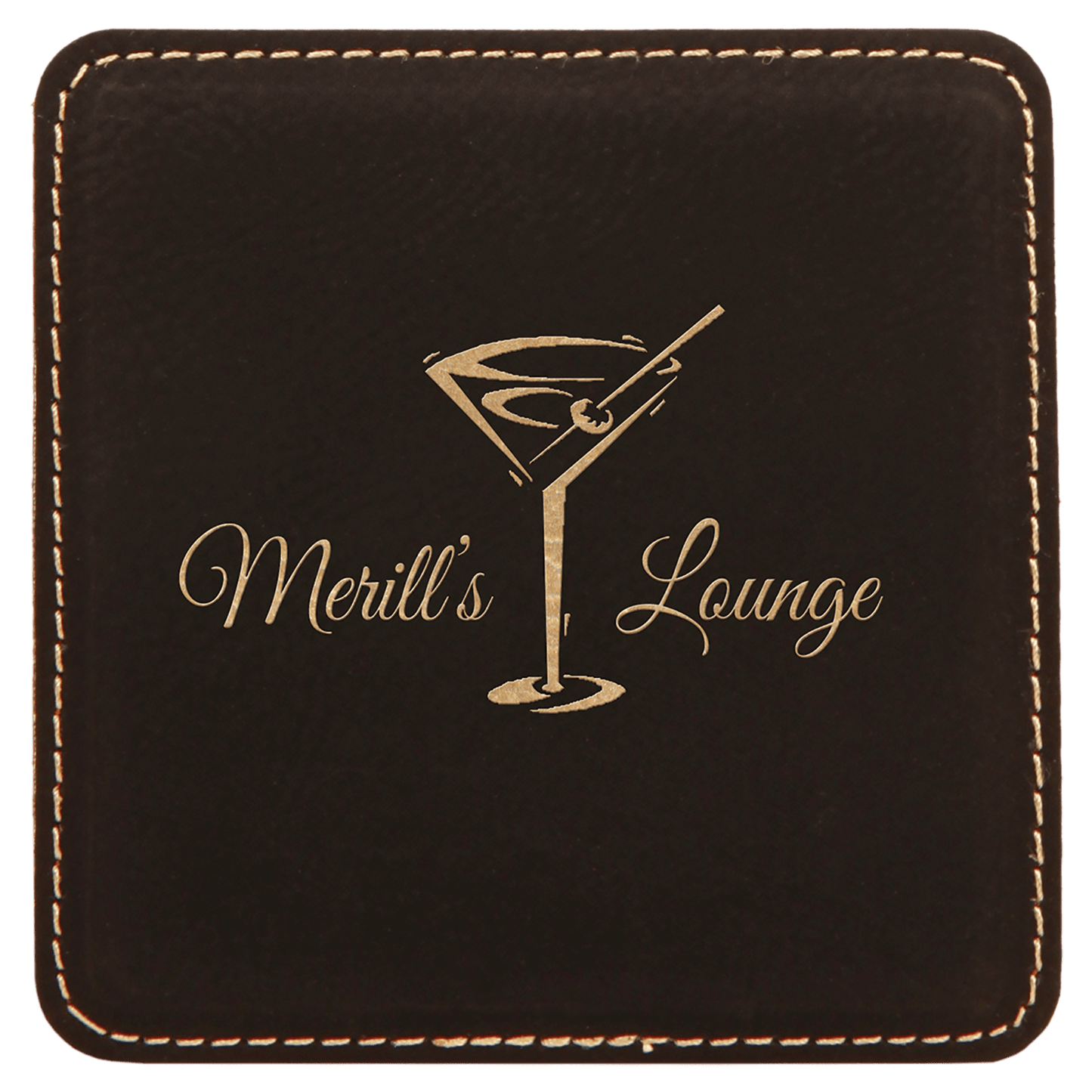 Square Black/Gold Engravable Leatherette Coaster - 4" x 4"