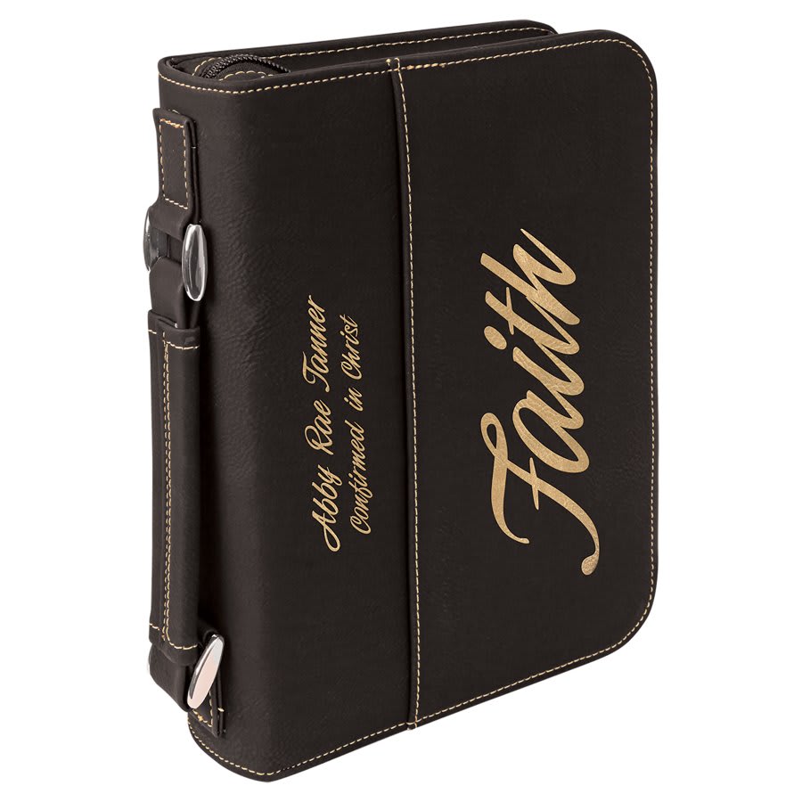 6 3/4" x 9 1/4" Black/Gold Leatherette Book/Bible Cover with Handle & Zipper