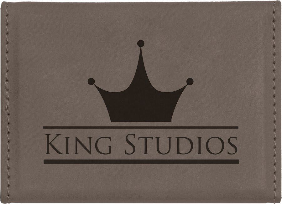 Gray Engravable Leatherette Hard Business Card Holder - 3 3/4" x 2 3/4"
