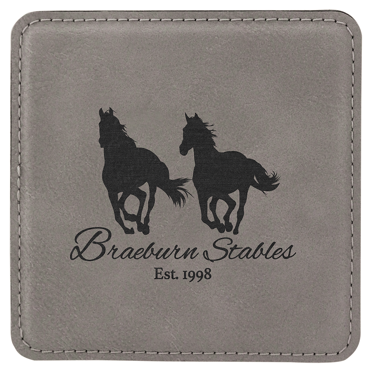 Square Gray Engravable Leatherette Coaster - 4" x 4"