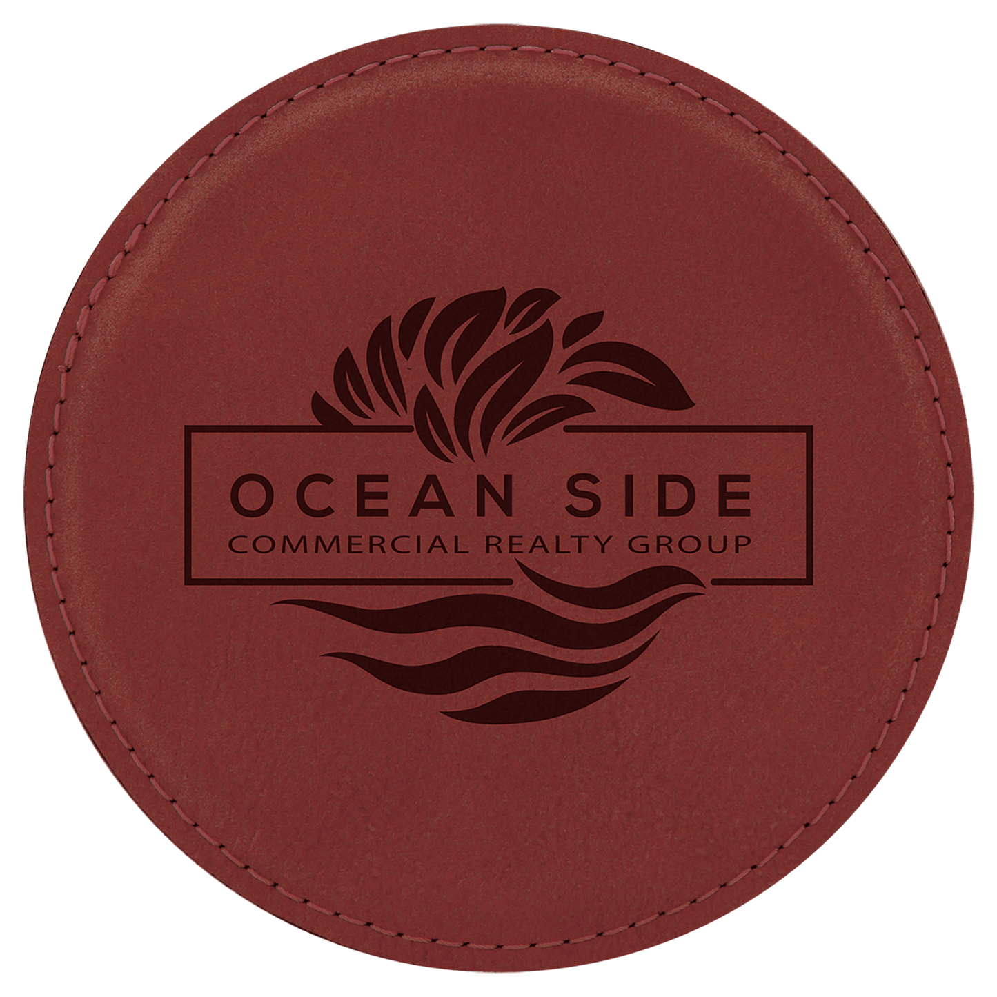 Round Rose Engravable Leatherette Coaster - 4"