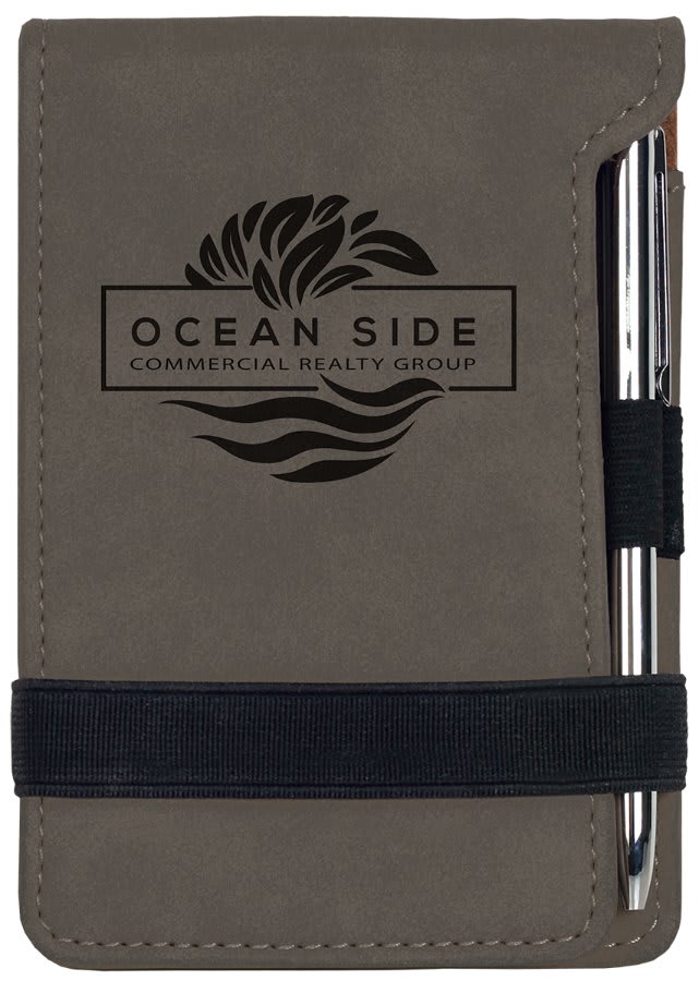 Gray Engravable Leatherette Mini Notepad with Pen - 3 1/4" x 4 3/4"