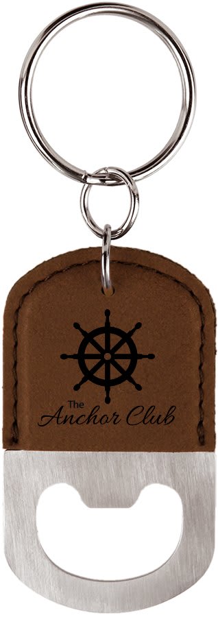 Oval Dark Brown Engravable Leatherette Bottle Opener Keychain
