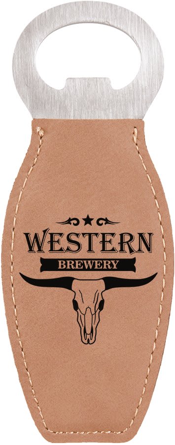 Light Brown Engravable Leatherette Bottle Opener with Magnet