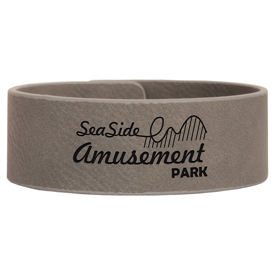 Gray Engravable Leatherette Cuff Bracelet - 9 1/2" x 1"