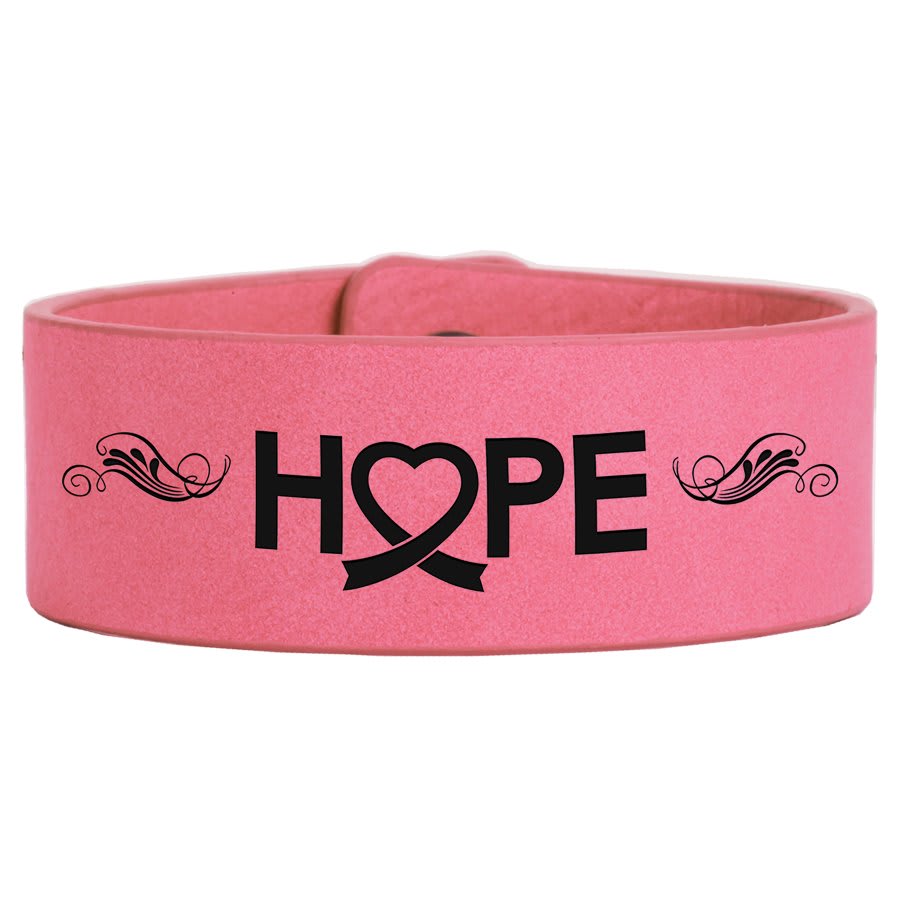 Pink Engravable Leatherette Cuff Bracelet - 9 1/2" x 1"