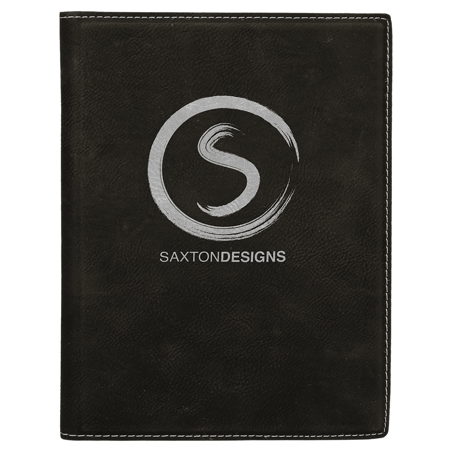 Black/Silver Engravable Leatherette Small Portfolio with Notepad - 7" x 9"