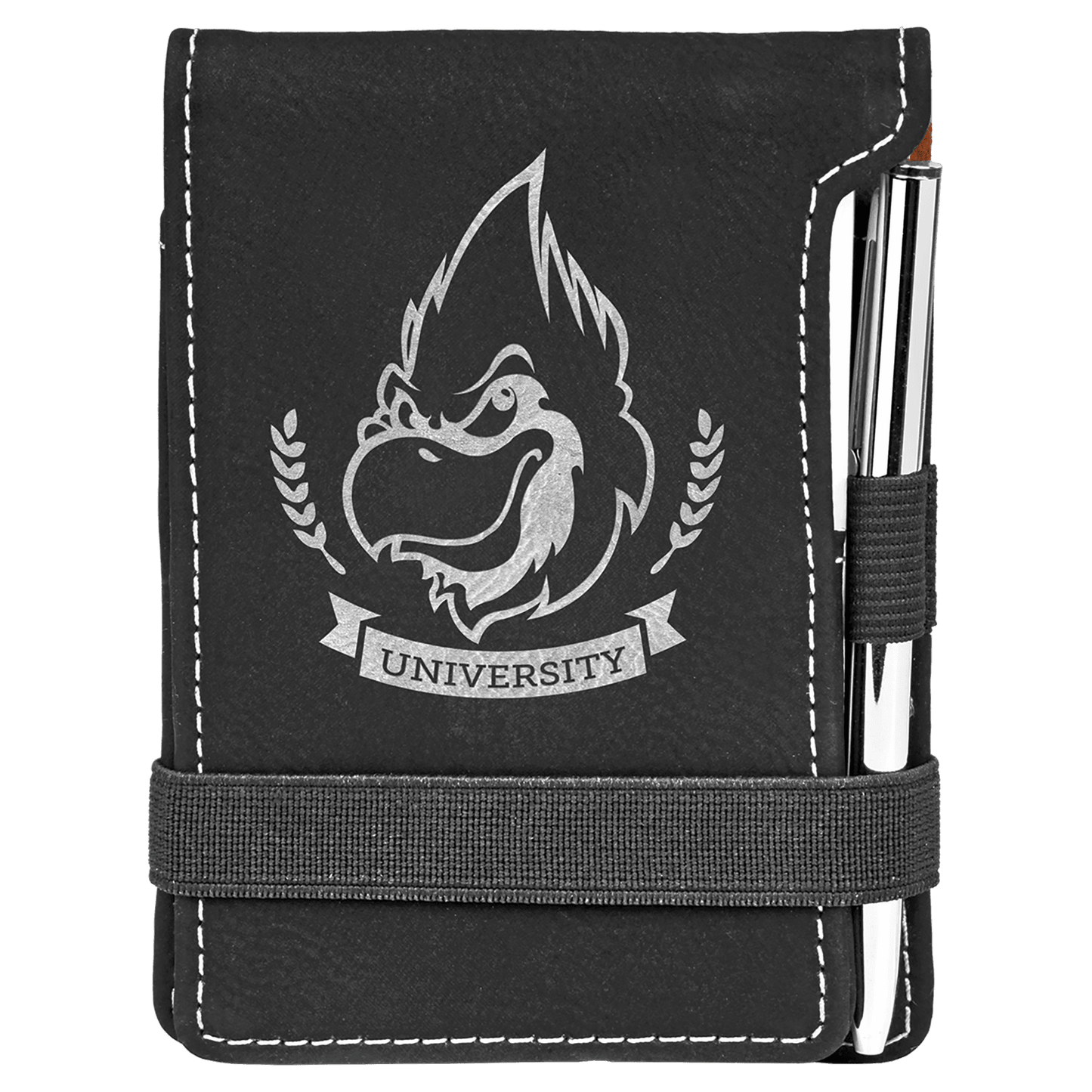 Black/Silver Engravable Leatherette Mini Notepad with Pen - 3 1/4" x 4 3/4"
