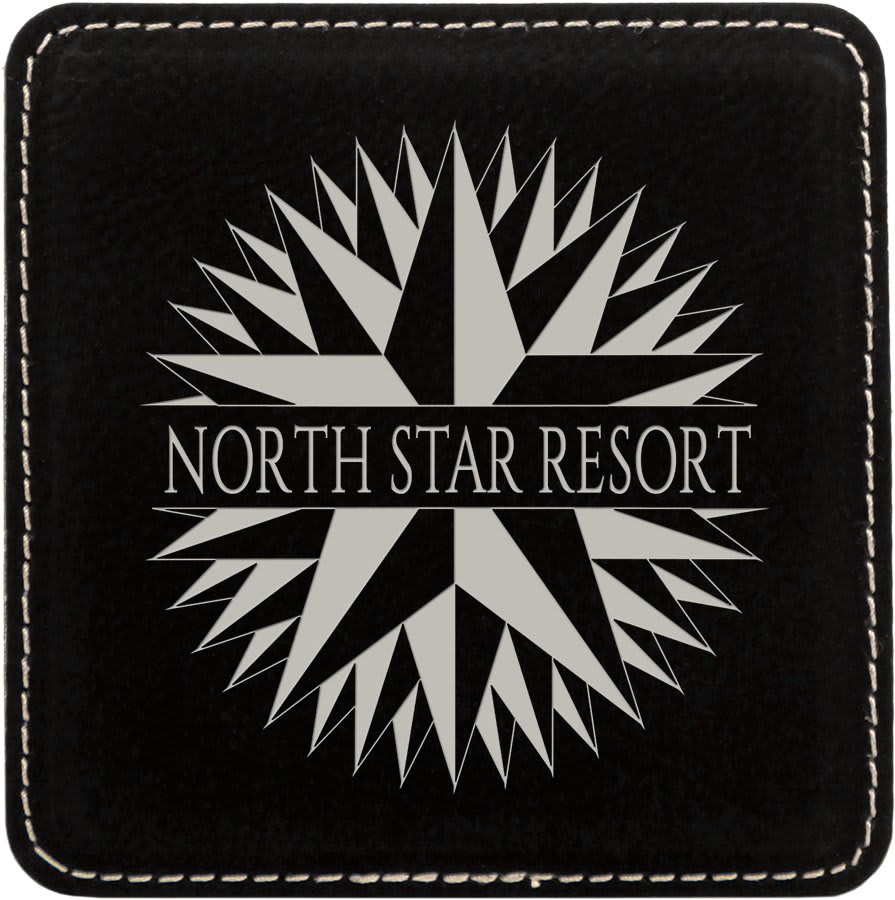 Square Black/Silver Engravable Leatherette Coaster - 4" x 4"