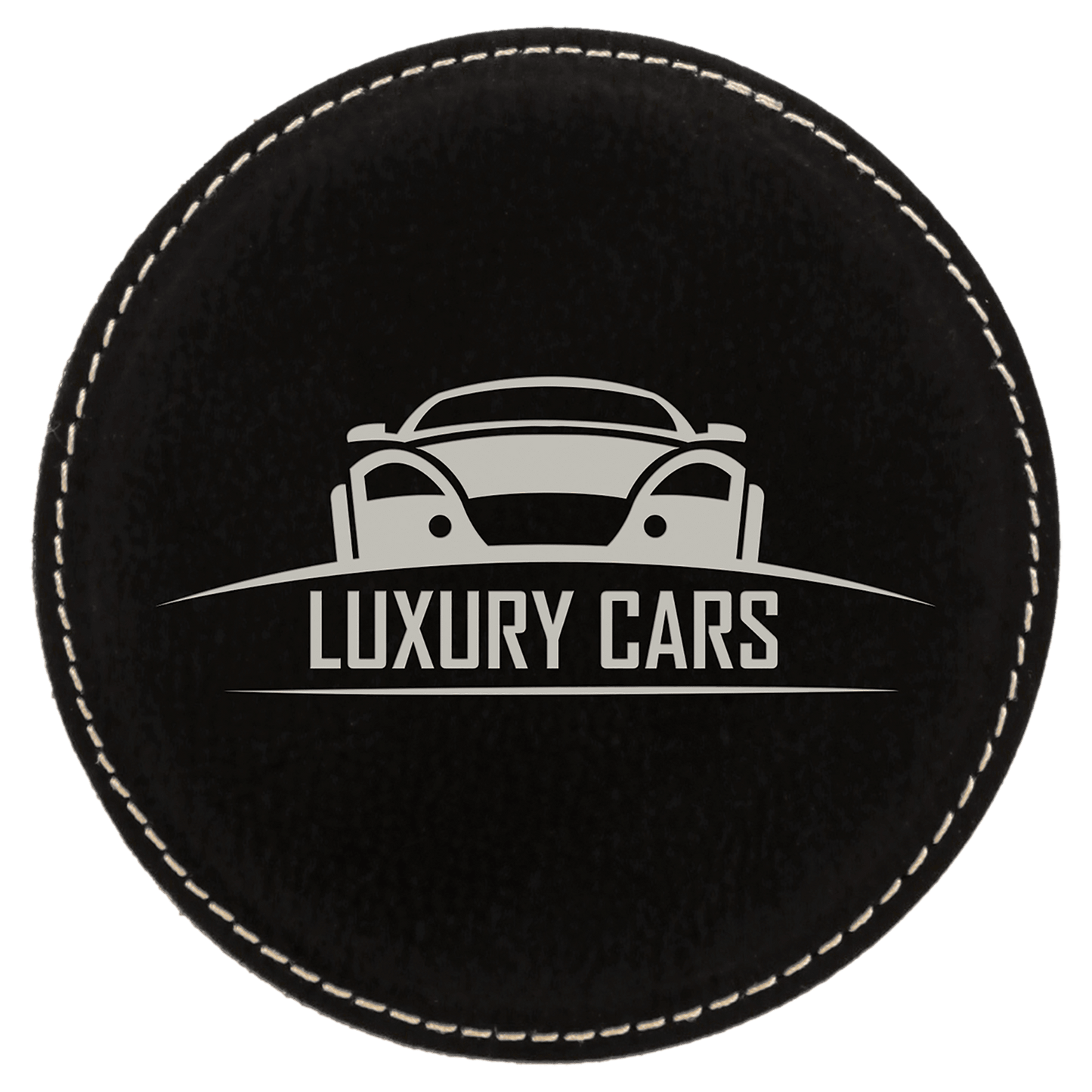 Round Black/Silver Engravable Leatherette Coaster - 4"